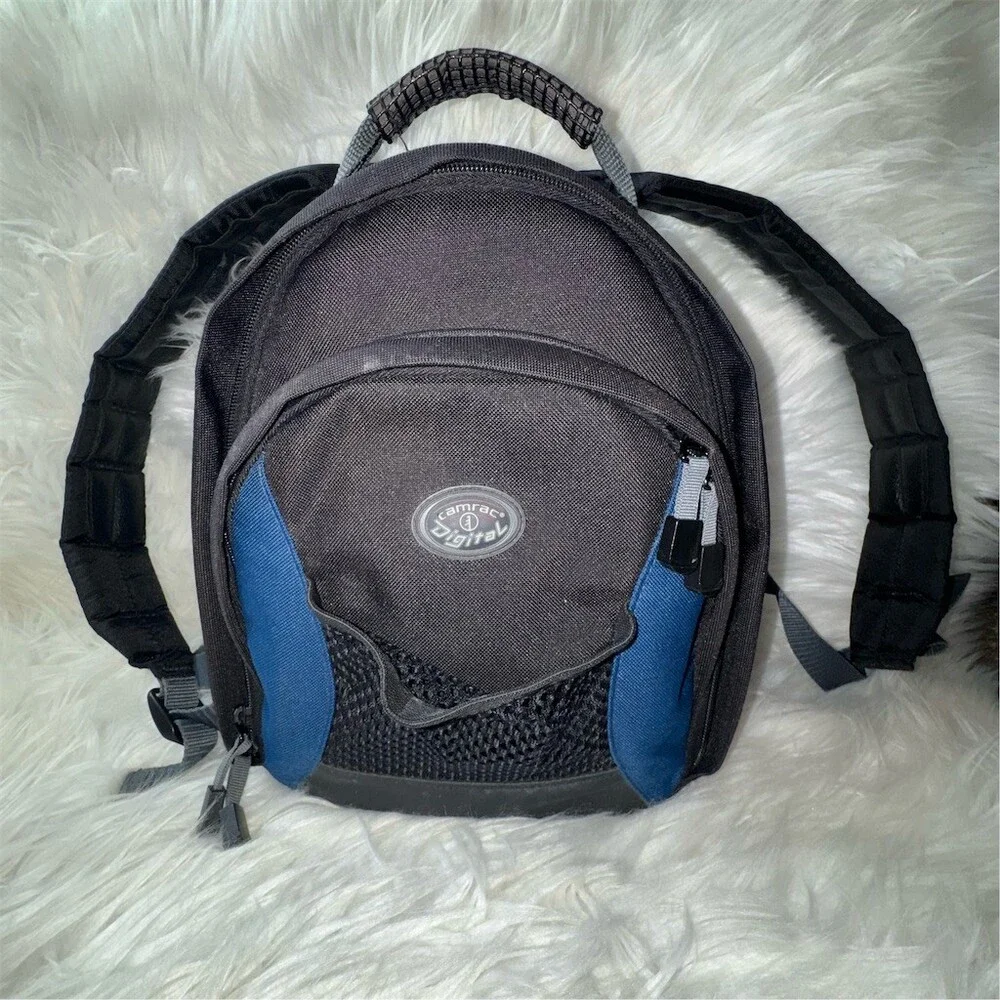 Tamrac Camera Backpack Bag Black/Blue Padded Straps Zippered Compartments Travel